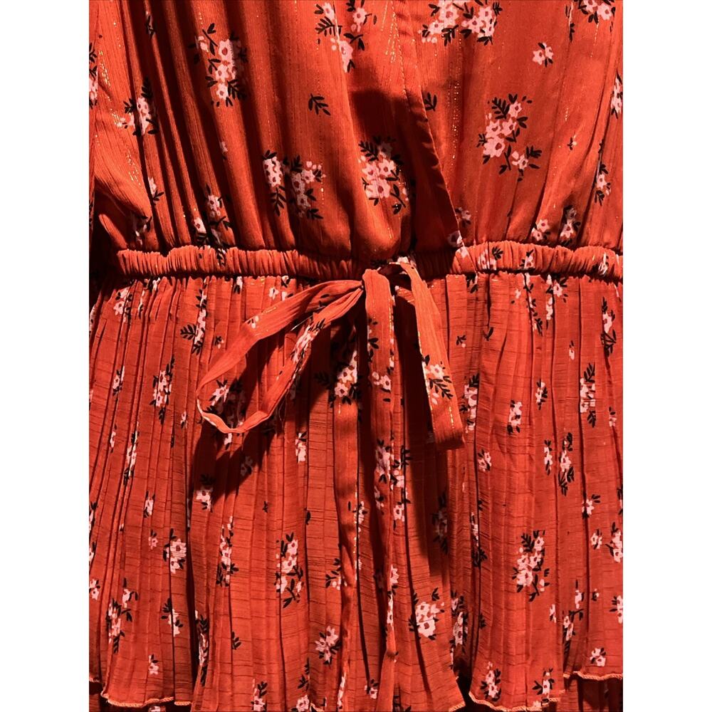 Alice Blue NWT Rust Orange Floral Ruffled V Neck Long Dress 3/4 Balloon Sleeve - Picture 5 of 11
